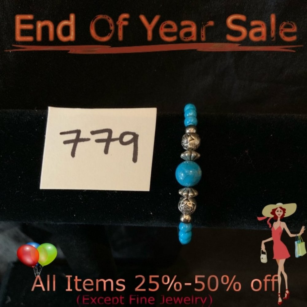 Turquoise and Silver Metal Bracelet